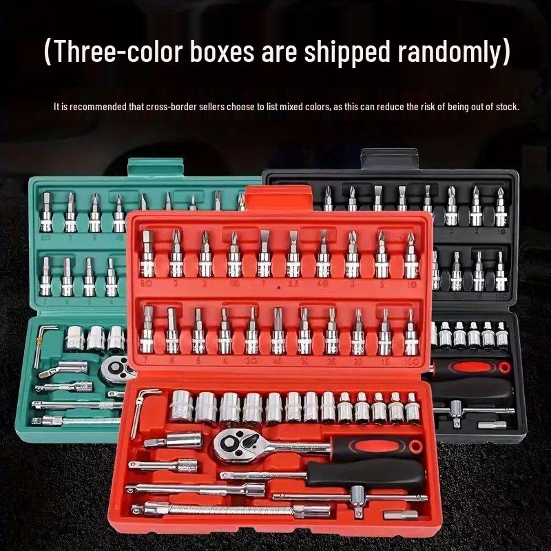46-Piece Household Repair Tool Set with 1/4 Ratchet, Sockets, Screwdrivers, Hex Key.