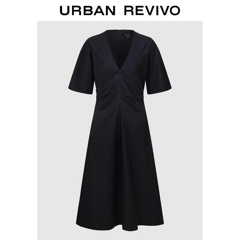 

UR 2025 Autumn Women s V-Neck Pleated Short Sleeve Dress M