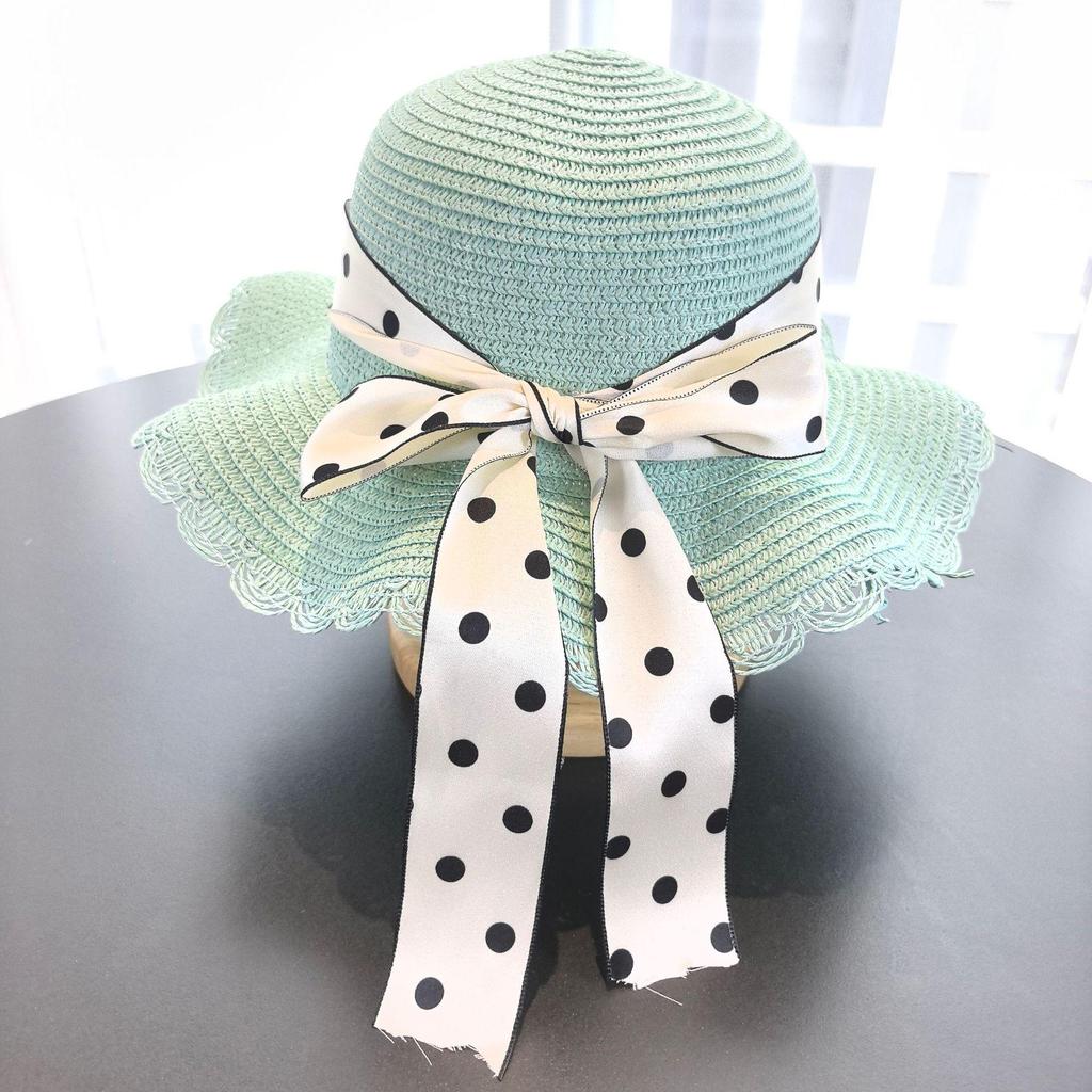 Girls' Korean Style Straw Beach Sun Hat with Sunscreen and Matching Bag