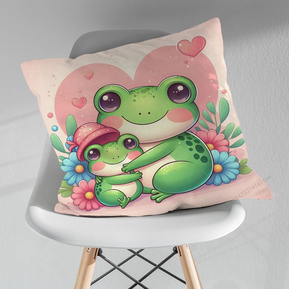 Cute Cartoon Art Frog Various Sizes Square Pillow Case For Car Home Bedchamber Decor Birthday Gift