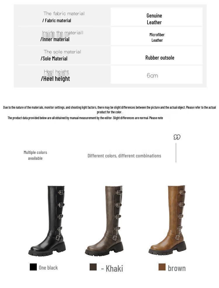 Knight Vintage Fleece-Lined Knee-High Western Cowboy Buckle Boots 2024 Autumn/Winter Collection with Chunky Heels