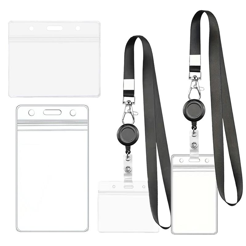 2PCS/Pack ID Card Protector Transparent Waterproof PVC Card Sleeve with Retractable Hanging Rope Home School Office Supplies ZYF