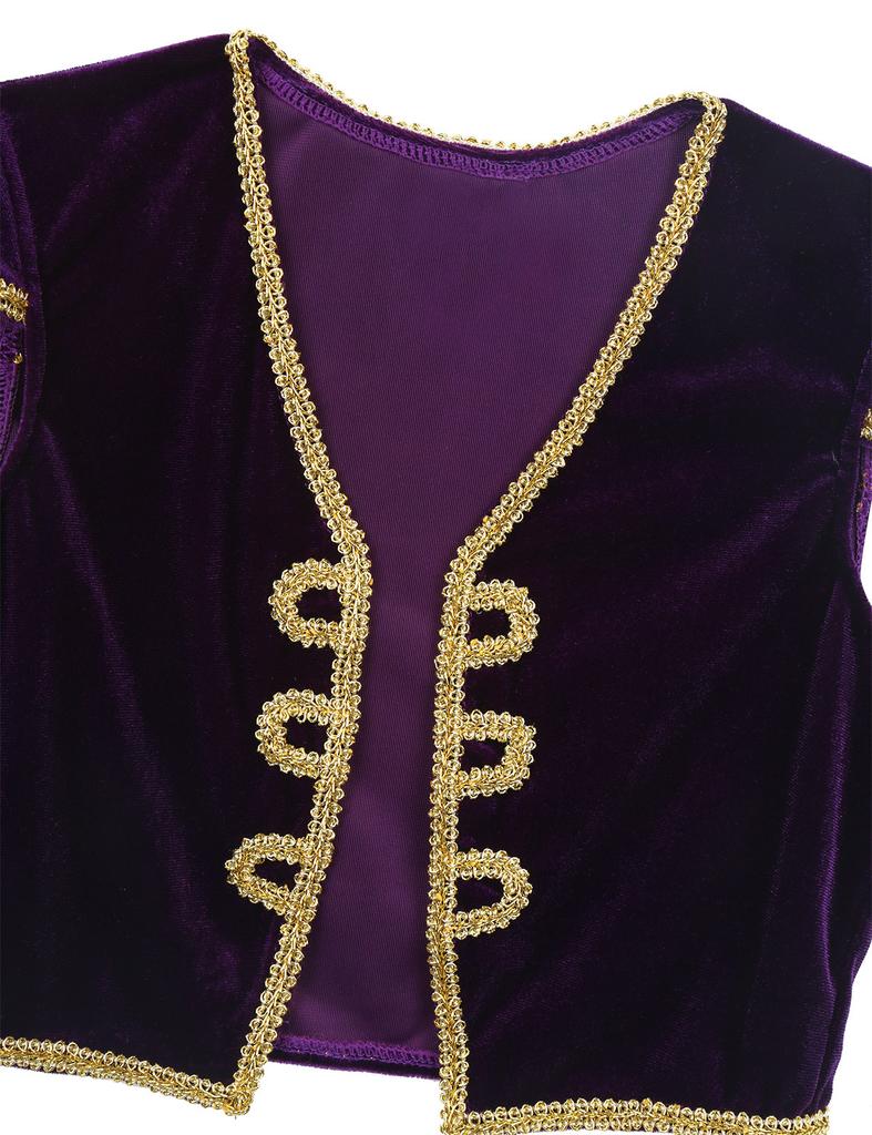 Chlapecký kostým arabského prince s rukávy s volánky, vestou, vestičkou a odpovídajícími kalhotami, sada, halloweenský cosplay kostým