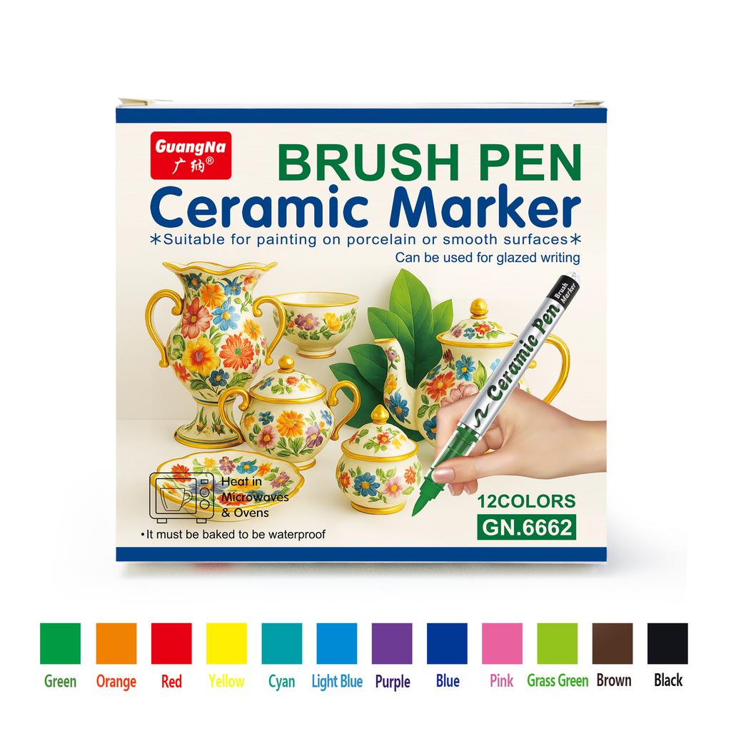 Permanent Marke Ceramics Pens 12 Colors Porcelain Paint Brush Pen for Both Glazed and Unglazed Christmas Decoration Wine Markers