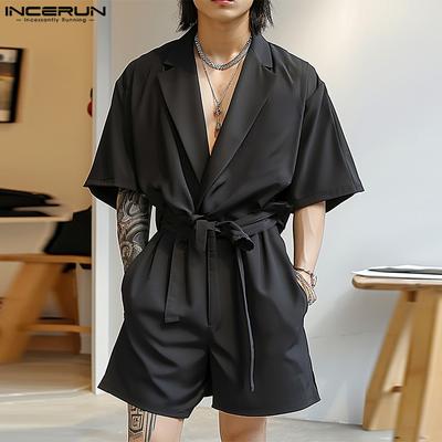 Men V-Neck Short Sleeve Jumpsuits Cargo Overalls Playsuits Pants Rompers