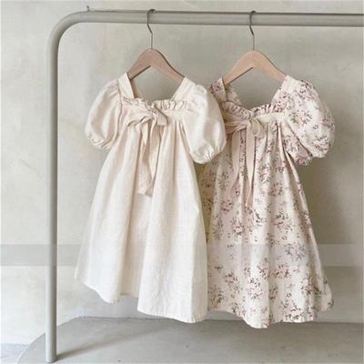 Koreanisches florales Prinzessinnenkleid: Baby Mädchen Puffärmel Schleife Rock