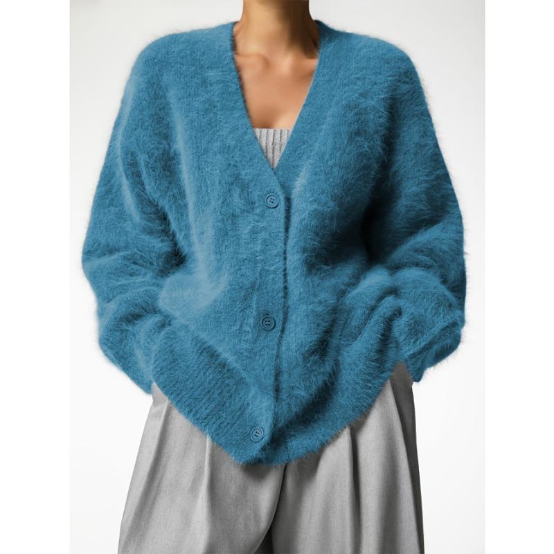 Damen Strickjacke mit V-Ausschnitt in Hellgrau - Weicher Cardigan mit offener Vorderseite und langen Ärmeln, Elegant & Vielseitig, Vielseitige Strickjacke | V-Ausschnitt Pullover