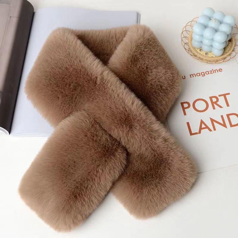 

Женский зимний меховой шарф, однотонный, с крестиком, корейская версия, утолщенный, мягкий, плюшевый, воротник, рождественский шарф One Size темные хаки