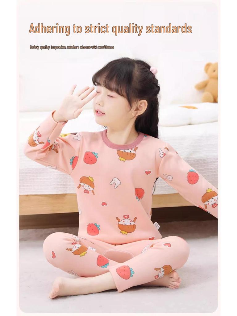 Children's Fleece-Lined Warm Pajama Set for Boys and Girls - Thick Winter Home Wear Pants and Top