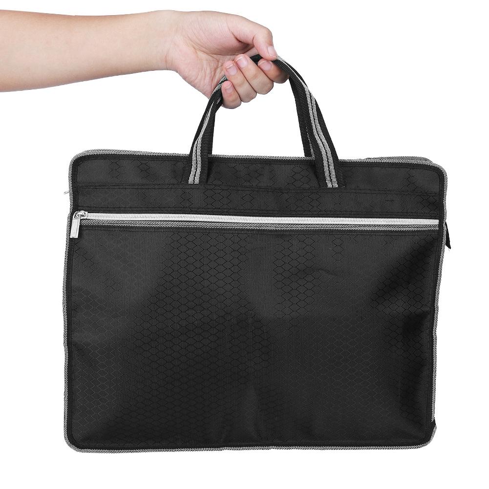 Portable Waterproof Oxford Cloth File Bag Zippered Business Meeting Document (Black)