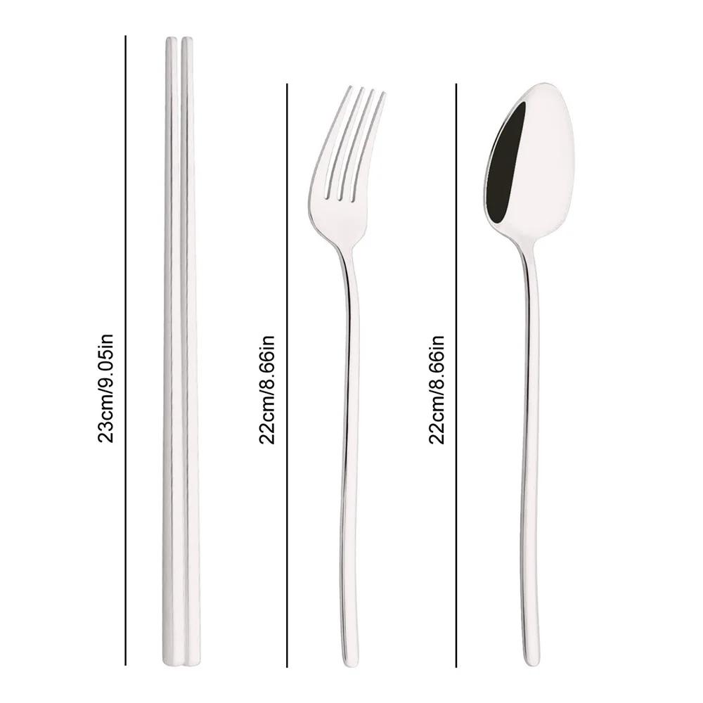 Silver Stainless Steel Flatware Cutlery Set Sushi Sticks Dinner Set 12Pcs Dinnerware Korean Chopsticks Fork Spoon Dinnerware