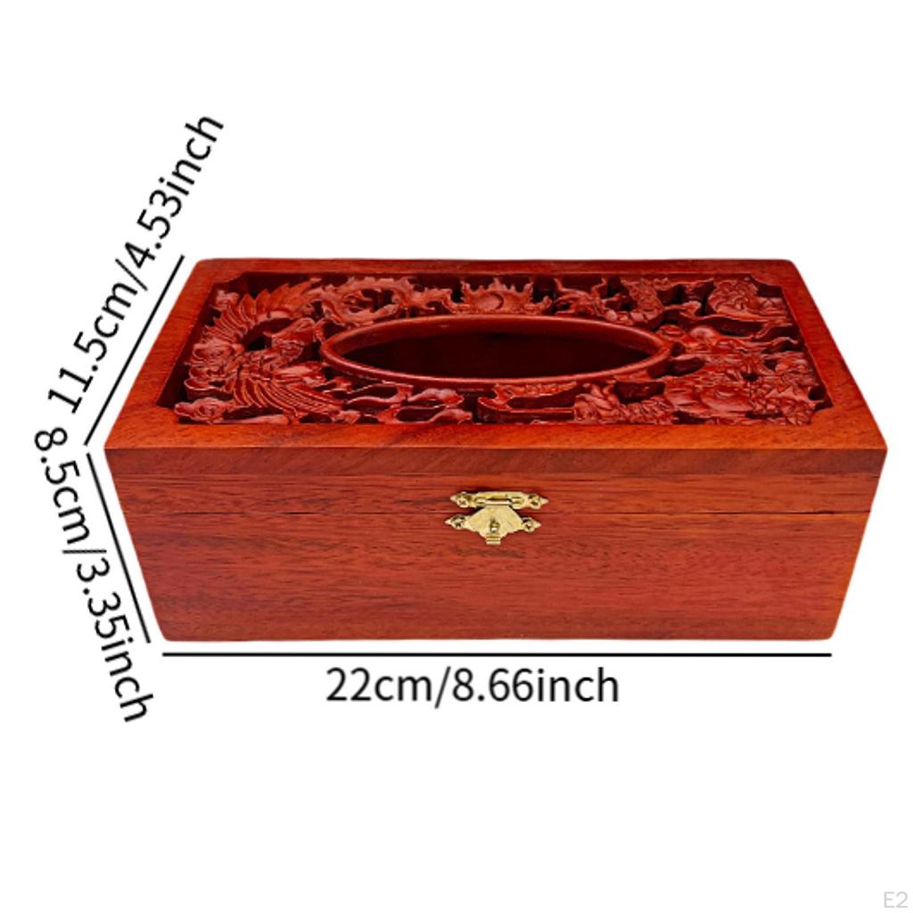 Tissue Box Holder Rectangular Ornate Wooden Relief Toilet Paper Case Facial Organizer for