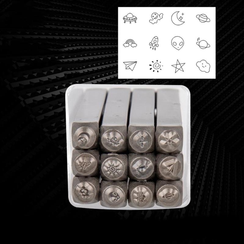 12-teiliges Metallstempel-Prägestempel-Set 1/8'' (3mm) Herz- und Tierstempel-Set Stempelwerkzeug zum Prägen von Metall, Leder, Holz