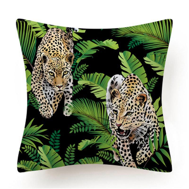 Polyester Tiger Leopard Print Pillowcase Upholstery Sofa Cushion Palm Leaf  Tropical Jungle Home Decor  Cover