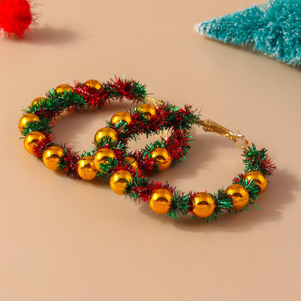 Fashion Christmas Wreath Circle Hoop Earrings for Women Girls Colorful Beads Earrings New Year Party Festival Jewelry Gifts