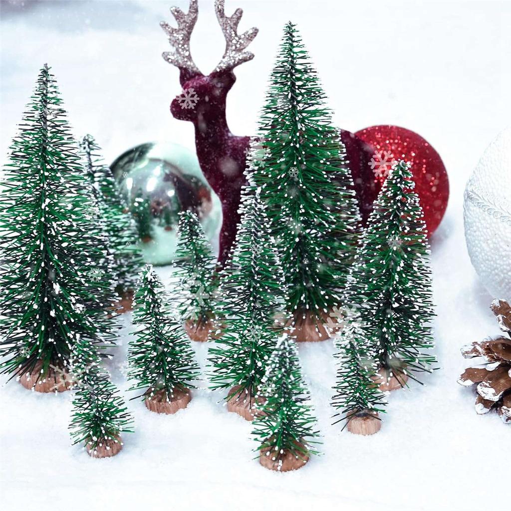 25PCS Miniature Artificial Christmas Trees 5 Sizes,with Wooden Base for Decoration DIY Party Decoration Crafts
