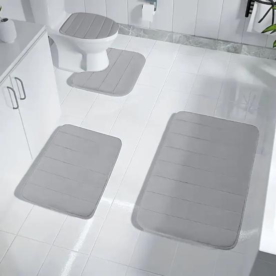 4Pcs/Set Sponge Bathroom Mat Water-Absorbent Bath Rug Non-Slip Machine Washable Floor Mat for Tub Shower Toilet