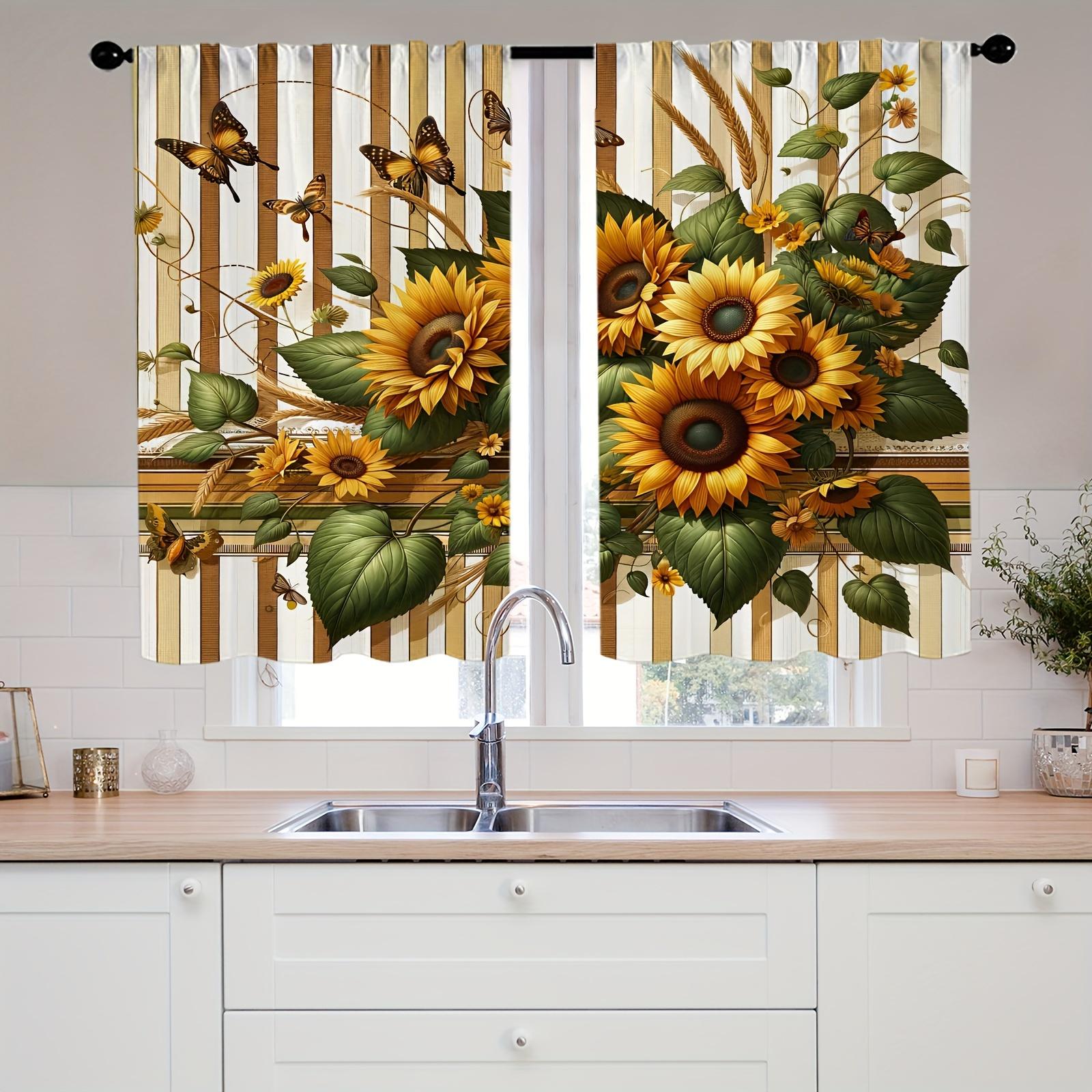 2 Stück Vintage Türvorhang mit Sonnenblumenmuster, Gardinenstange, Taschenfenstervorhänge für Wohnzimmer, Fenstervorhänge, Schlafzimmer, Zimmerdekor W50 X H160(CM)X2&Grommet Top