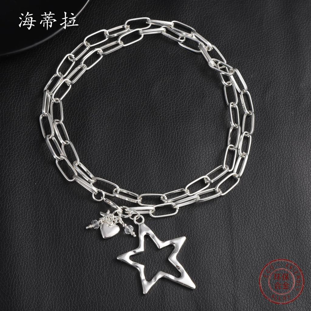 Unregelmäßiger Pentagramm-Legierungsanhänger, einfache kleine frische Stern-Damenpulloverkette