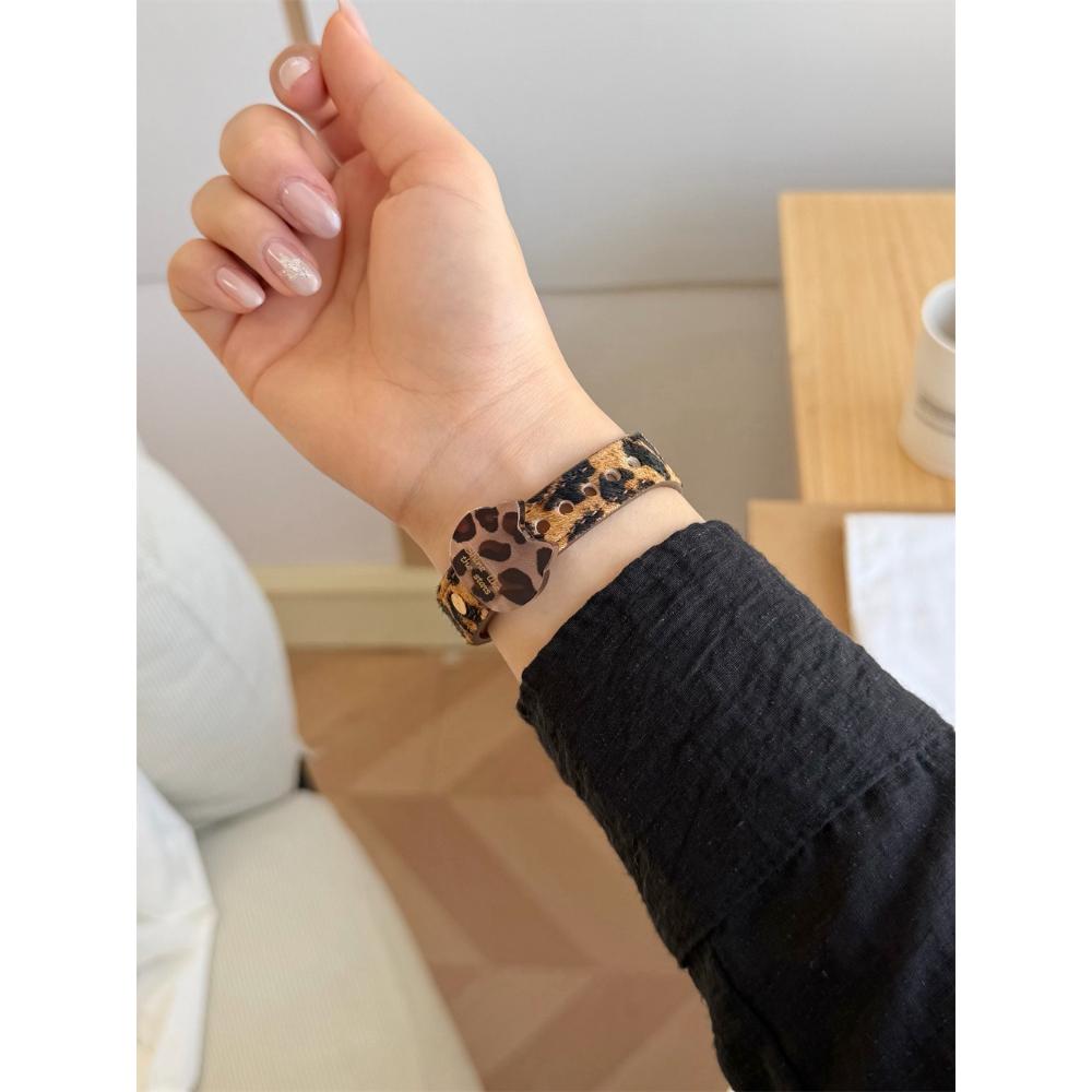 Leopard Print Genuine Leather Strap for Apple Watch, Fits Ultra 2, 49/46/45/42/40mm, Leather Wristband for iWatch Series 11 / 10 / 9 / 8 / 7 / 6/ 5/SE