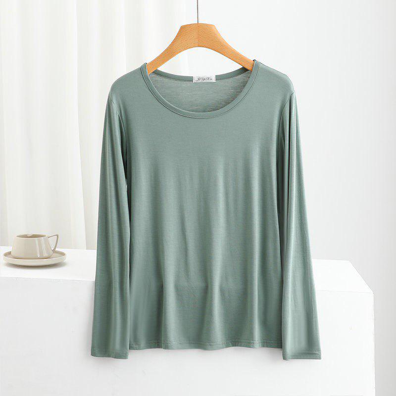 Women's Spring/Summer Modal Round Neck T-shirt - Thin Long Sleeve, Loose, Slimming, Plus Size, Outerwear Top