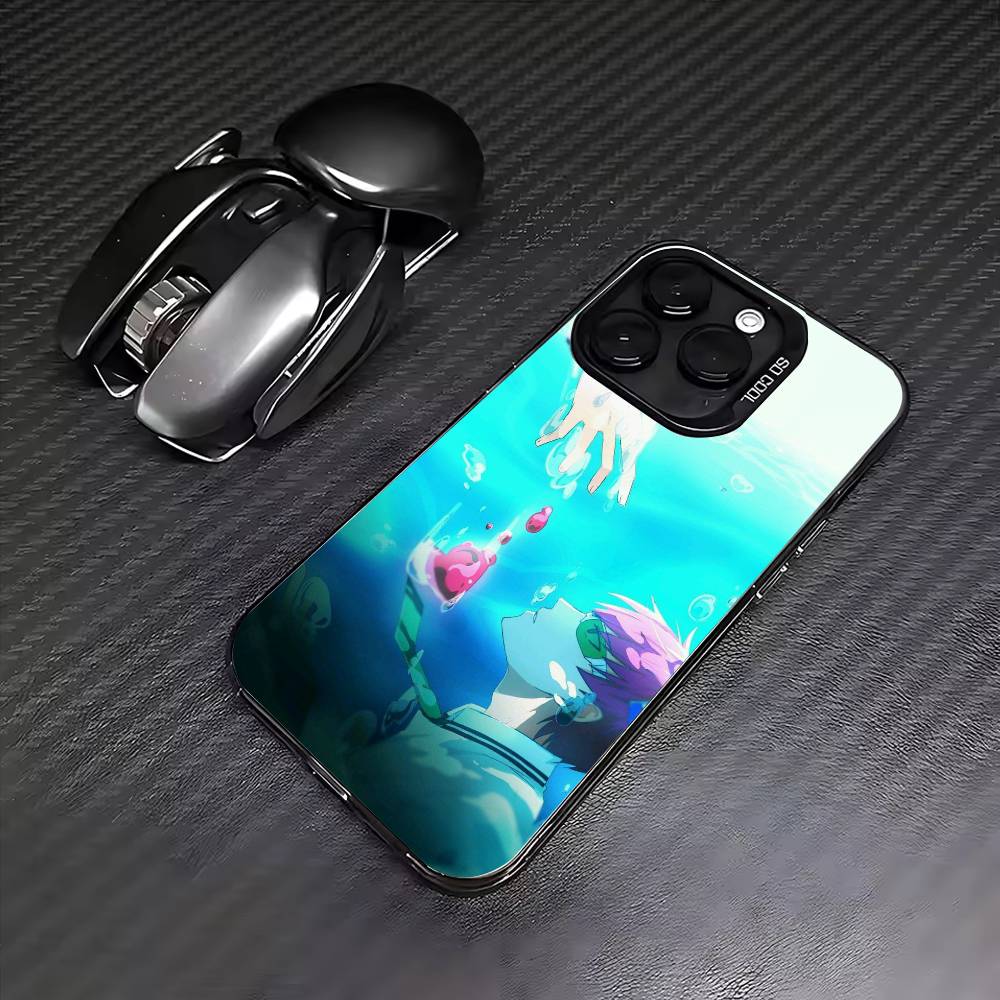 Anime S-Saiki Kusuo Phone Case For iPhone17,16,15,14,13,12,11 Plus,Pro Max Colored Silver Plated Inside Cover
