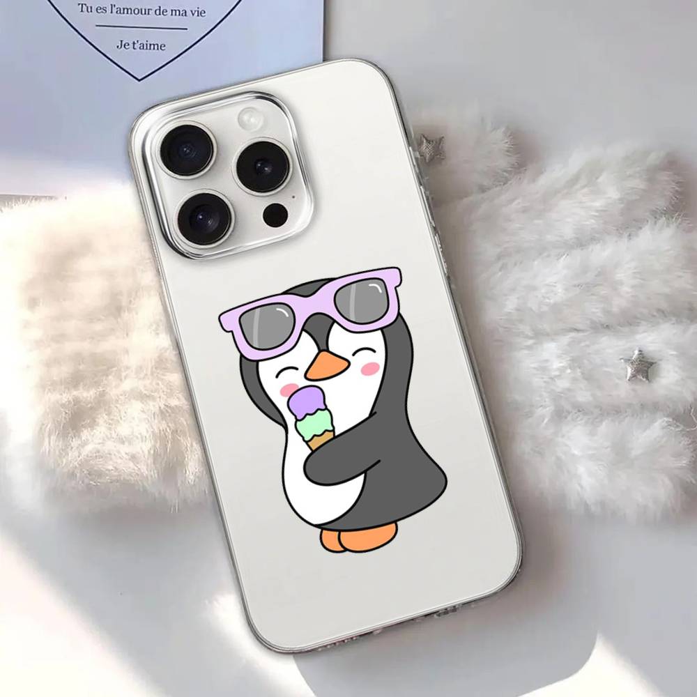 Cute Cartoon Penguin Phone Case For Transparent IPhone 17 Air 11 12 13 14 15 16 17 Pro Max Plus Shockproof Soft Cover