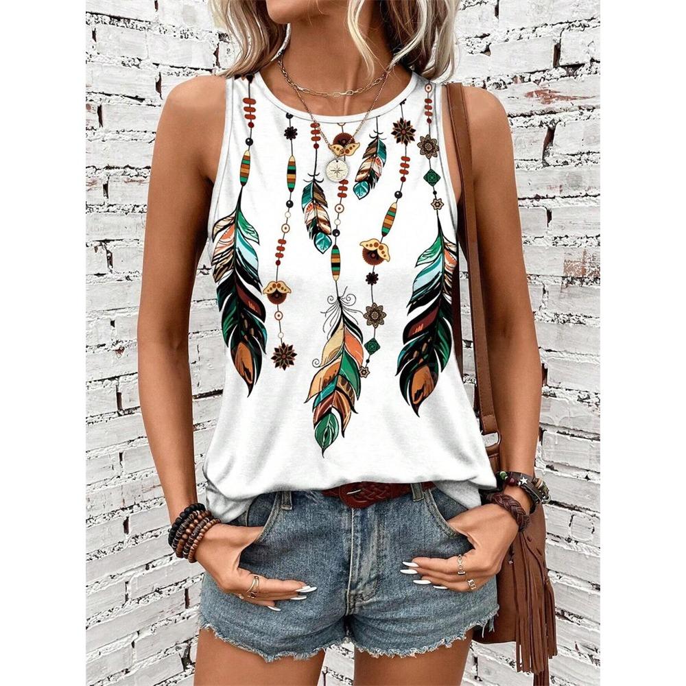 New Ethnic Style Tank Tops Dream Catcher 3D Print Women O-Neck Elegant Vest Off Shoulder Y2k Sleeveless Camisole Woman Clothing