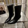 Fashion Sexy Pointed Toe High Heels Luxury Women High Boots 2025 Winter Designer Mid Calf Snow Boots Soft Leather Goth Botas Dress Pumps