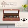 Wooden Watch Case For Men Collection 6 Compartments Display Organizer Box With Clear Glass Viewing Lid And Removable Pillows
