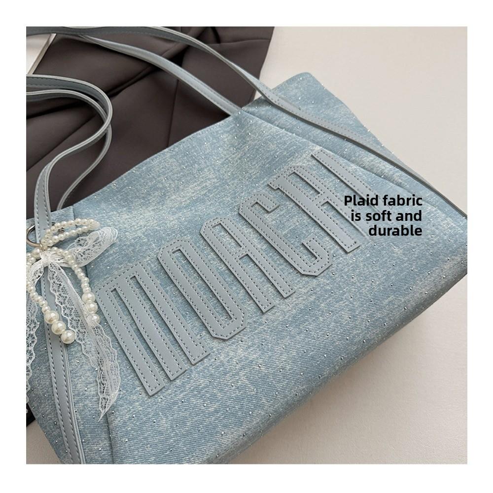 Large Capacity Versatile Trendy Bag Women's 2025 Summer Denim Tote Bag Casual Commuter Shoulder Bag