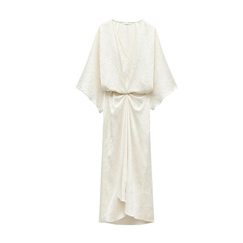 Spring New Arrival Women's Clothing Western Style Waist-Slimming Slimming V-Neckline Long Sleeves Ruched Effect Midi Skirt Dress 8227214