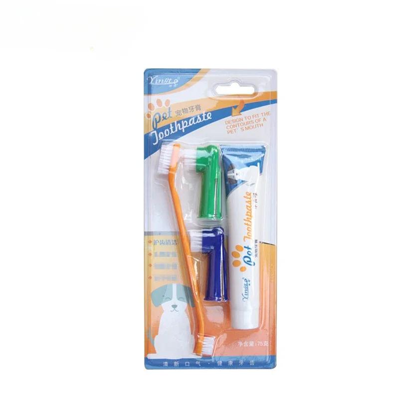 

Pet Toothbrush Toothpaste Finger Set Cat Dog Oral Cleaning Care Fresh Breath Cute Modeling Double Head Toothbrush Pet Supplies