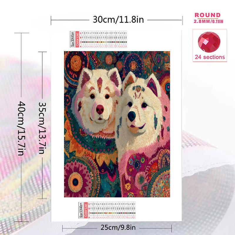 Two Samoyeds Pattern 3pcs 100% Round Full Drill 5D DIY Diamond Painting Embroidery Cross Stitch Rhinestone Décor