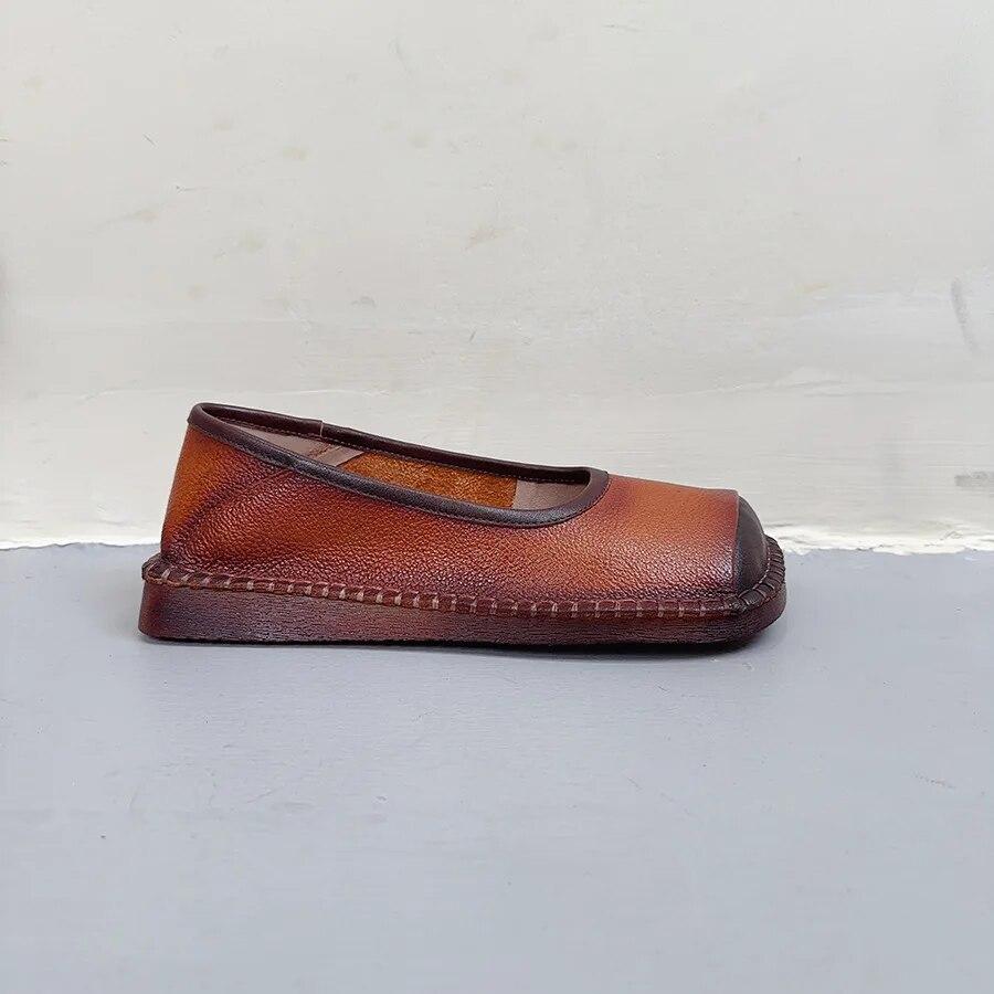 

Johnature Лоферы из натуральной кожи на мелкой плоской подошве в стиле ретро, ​​удобная женская обувь без шнуровки на мягкой подошве с квадратным носком 38 коричневый