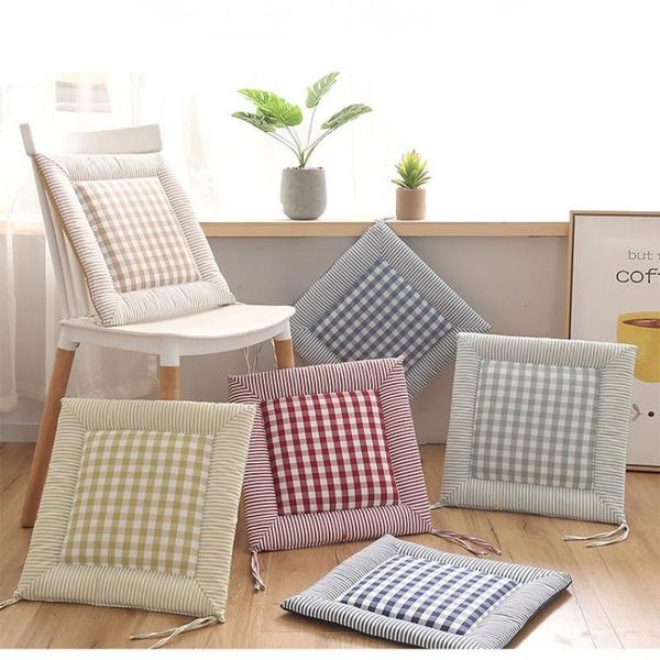 1PC Square Plaid Cushion with Ties 16x16" Seat Cushion Floor Cushion for Indoor Outdoor Dining Room Garden Patio Home & Office