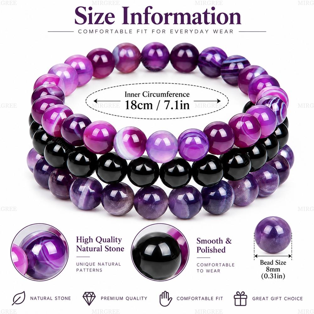 MIRGREE 3PCS/Set Natural Stone Beaded Bracelet Set for Women, Stretch Bracelets, Balance Inspired Stackable Jewelry Gift