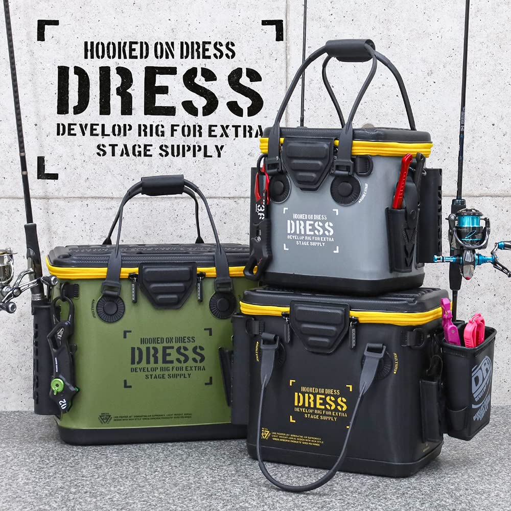 Micro Fishing Mesh 12L Waterproof Storage Container for Fishing and More [DRESS] Bucket, Black/Orange (with Pocket), Approx. Capacity, EVA,