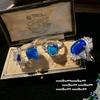 Reykjavik Deep Sea Blue Love Flower Branch Earrings Antique, 18K Gold Plated, Dai Blue Egg Zircon Ring