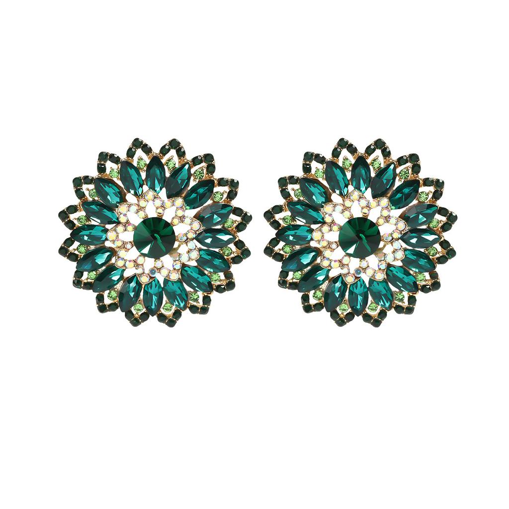 Luxury Full Rhinestone Flower Earrings For Women Exaggerated Fashionable Atmospheric Studs Temperament Versatile Commute Jewelry