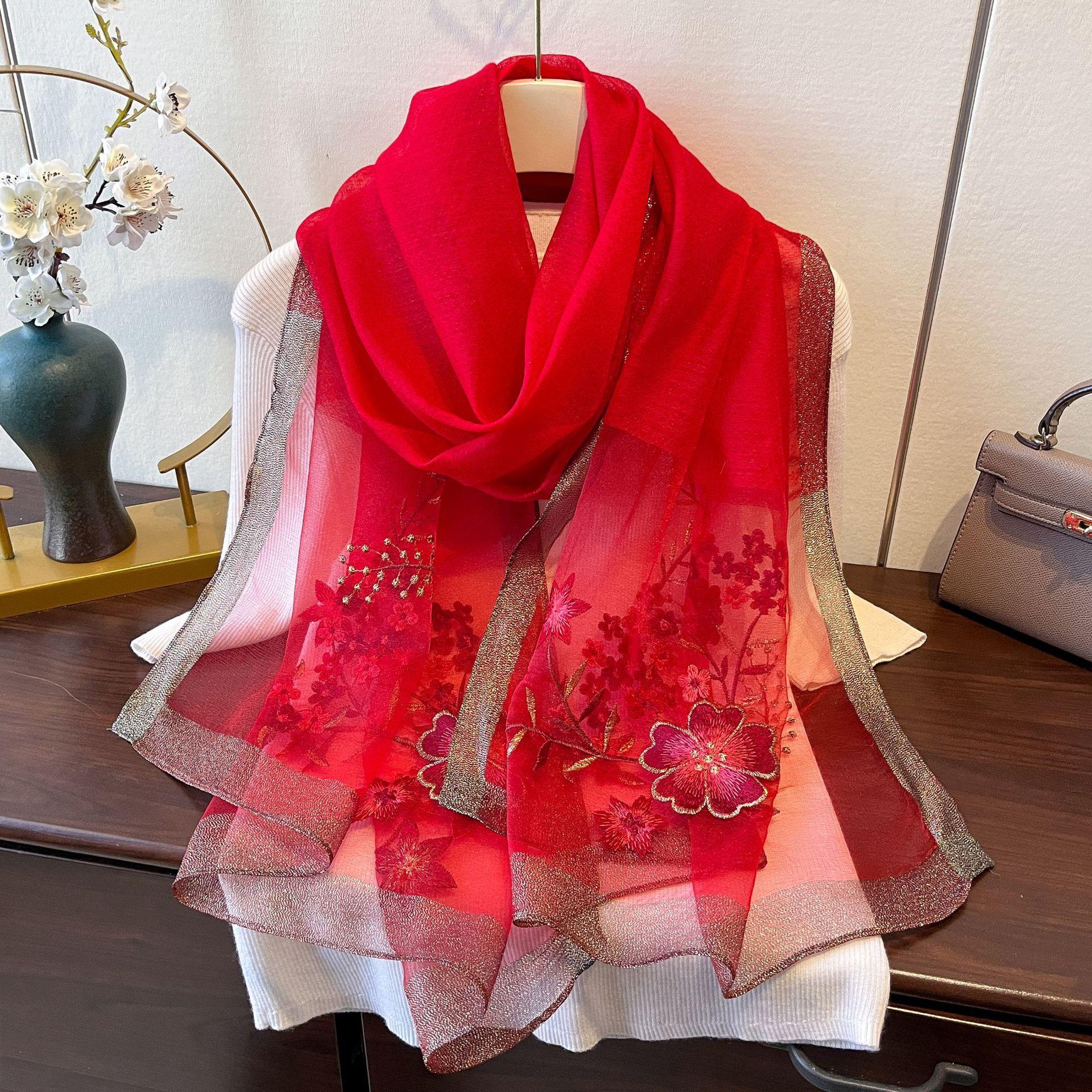 

Korean Version Of Versatile Embroidered Shawl High-End Fashion Silk Wool Scarf Women S Spring Scarf Printed Yarn 180*70cm