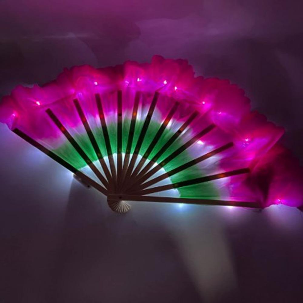 

30.5см Бамбук+10см Полукруг Шелк Китайский Короткий Веер для Танца Живота 6 Цветов Светодиодный Ручной Окрашенный Веер Взрослые