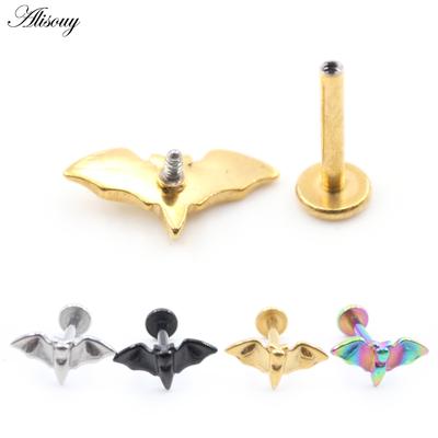 Alisouy 1 PC עטלף נירוסטה חוט פנימי Tragus Helix Labret טבעות שפתיים סחוס עגיל פירסינג תכשיטי גוף