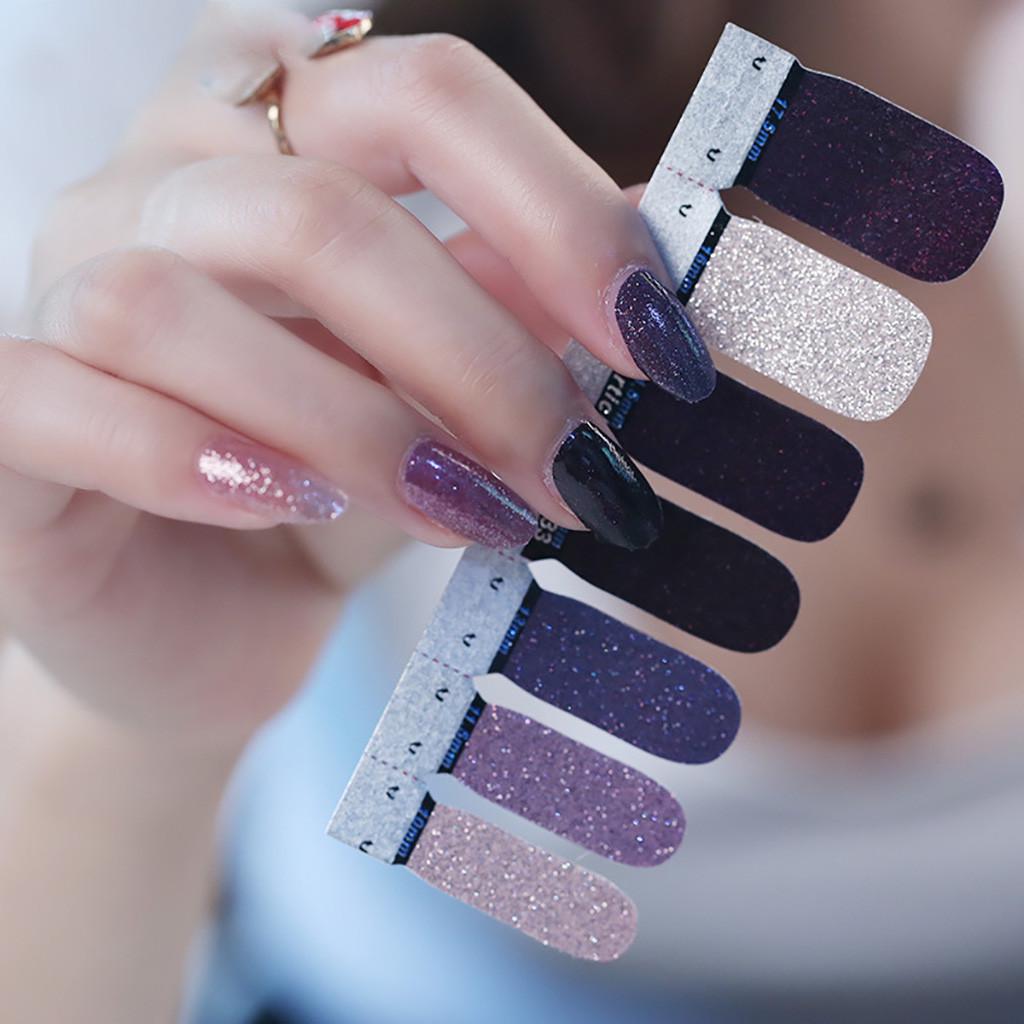 

2pc Wraps Decals Beauty Glitter Powder Nail Stickers Gradients Color Full Cover One Size