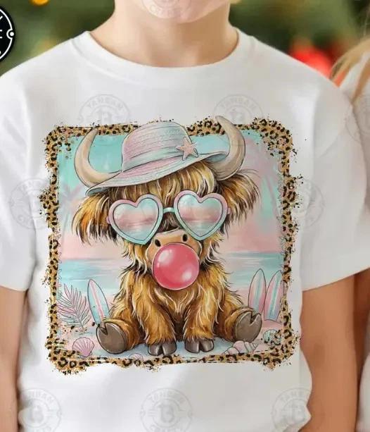 Summer vibes, Highland cow, Funny beach shirt print, Summer design, Beach tee XL