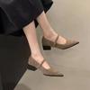 Fashion Suede Pointed Toe Women Shoes Chunky Mid Heels Shallow Shoes Woman 2025 Trend Winter Fashion Brand Casual Walking Zapatos Femme