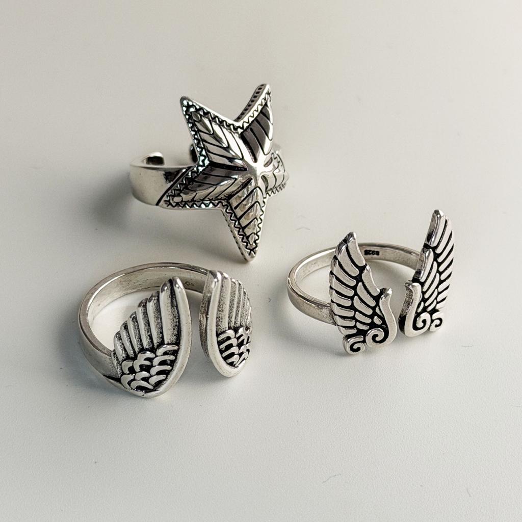 Xiaomi BF CLUB 925 Sterling Silver Ring For Women Jewelry Retro Star Wing Open Vintage Handmade Ring Allergy For Party Birthday Gift