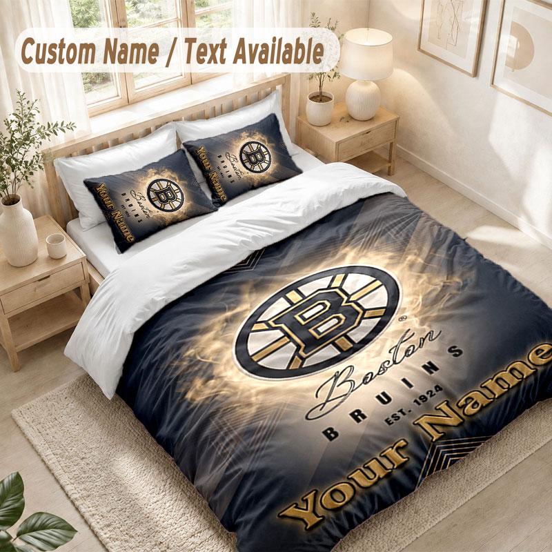 Set Biancheria da Letto Personalizzato 3 PezziStampa Boston Bruins Copripiumino + 2 Federe Morbido Arredo Letto