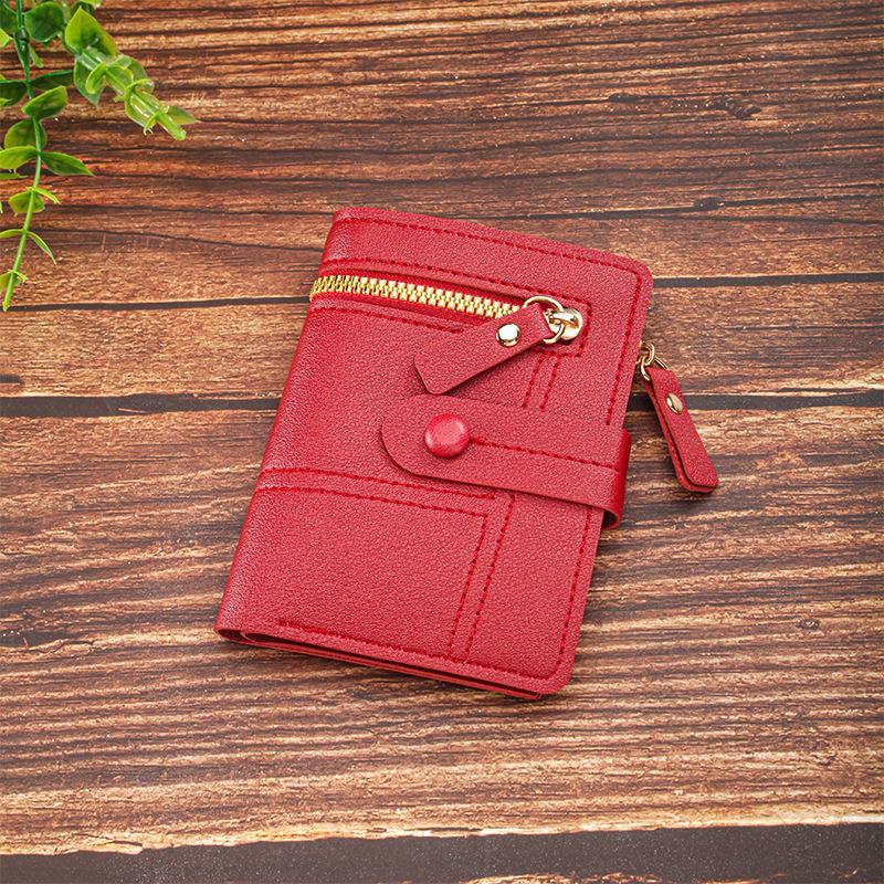 

Женский кошелек однотонный на кнопке и молнии, много отделений для карт, короткий картхолдер, монетница красный