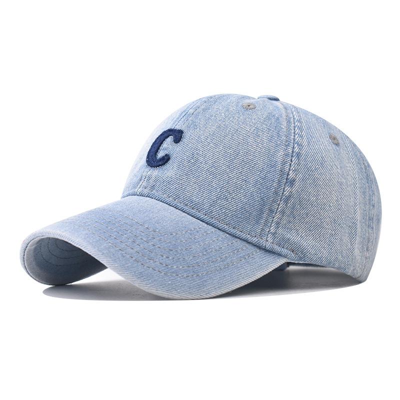 Koppels baseballpet C-letter W-hoedversie Zonnehoed Gat Lente Herfst Wassen denim Dameshoed Pet Hip Hop Strakke Pet Adjustable gray